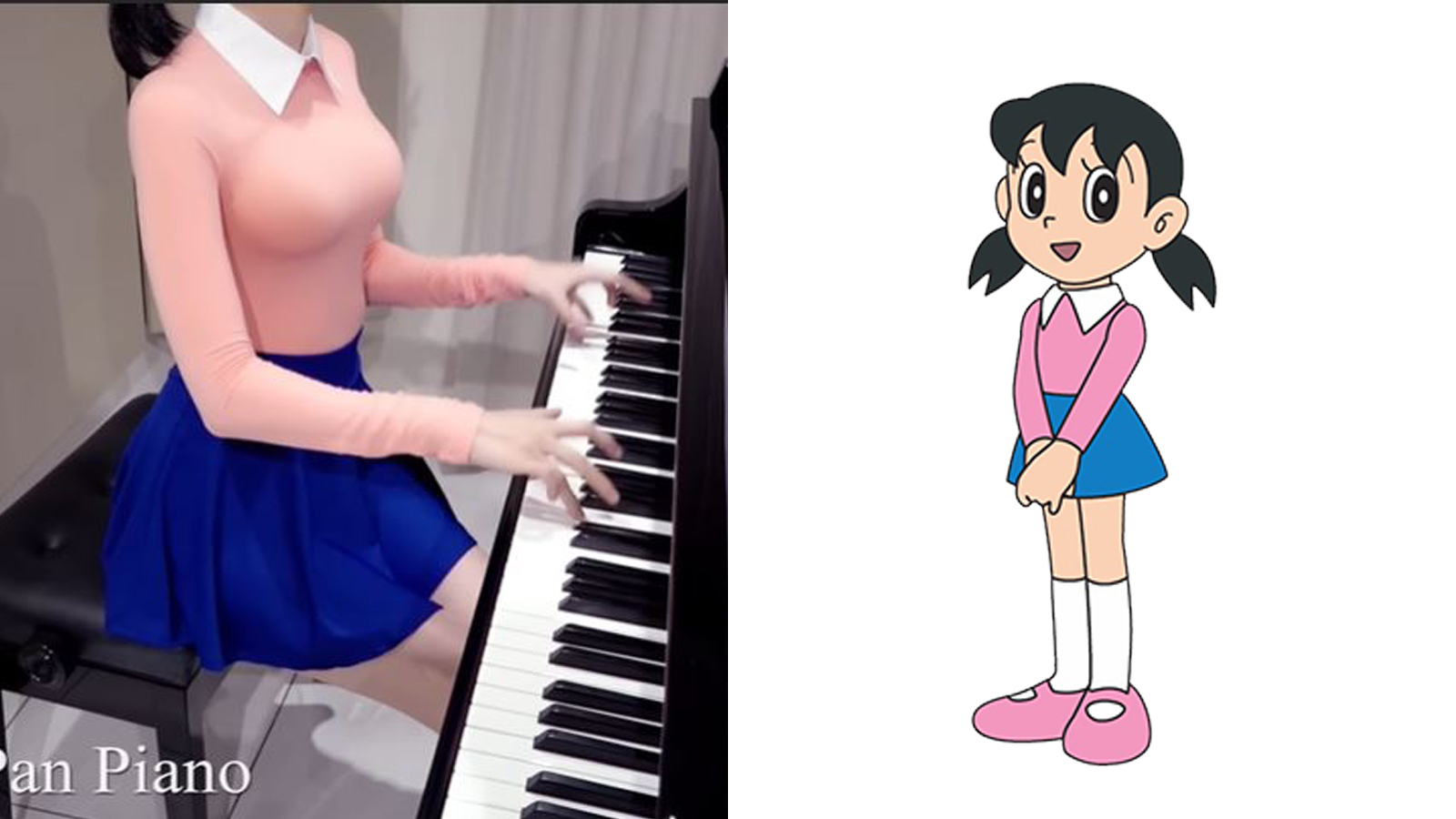 Pan Piano bất ngờ hóa thân thành Shizuka, bảo sao Nobita lại không chết mê chết mệt