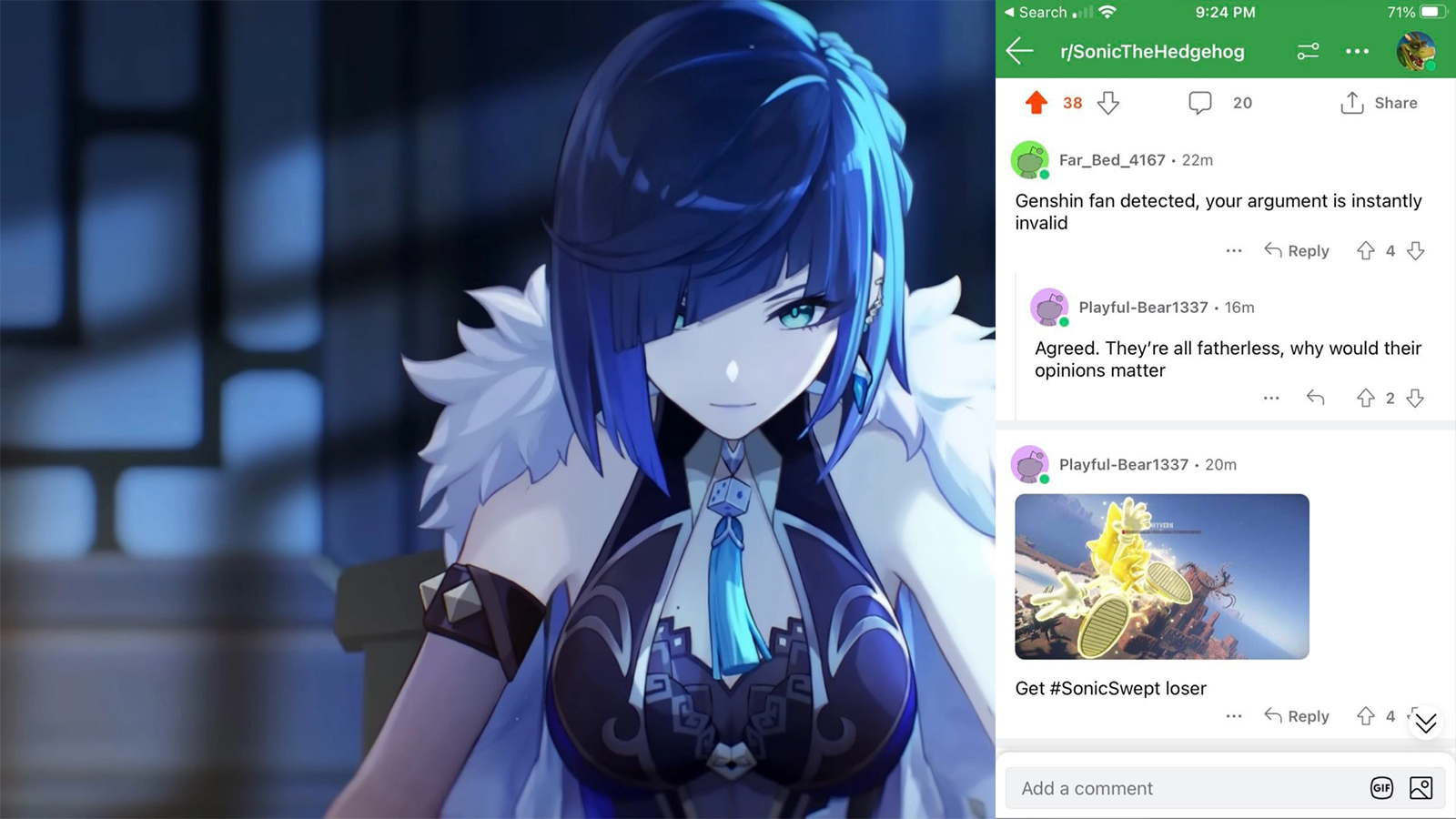 Cộng đồng phát hiện fan Sonic Frontiers có loạt bình luận ác ý nhắm vào game thủ Genshin Impact