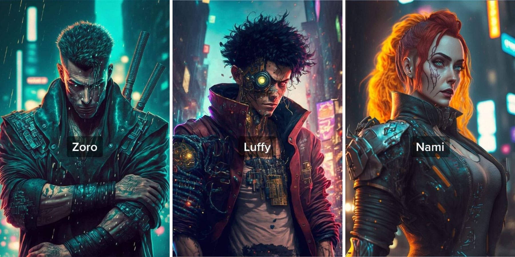 Choáng váng với loạt hình ảnh AI fanart One Piece phong cách Cyberpunk siêu ngầu!