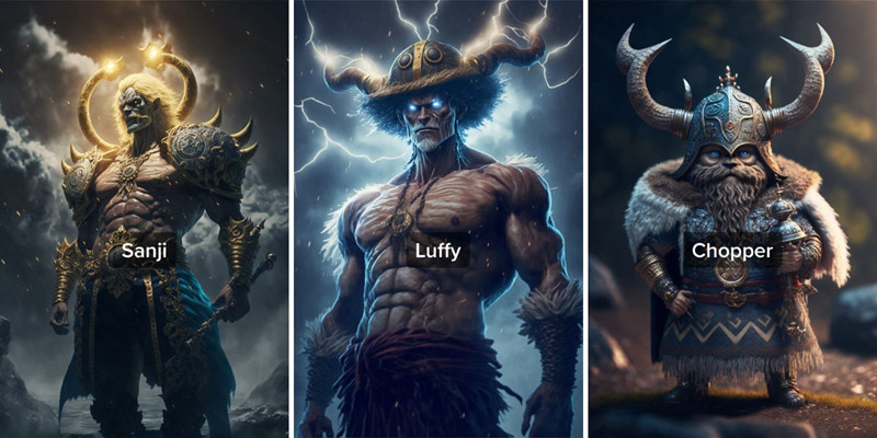 AI art: What happens when the One Piece Straw Hats transform into gods in Norse Mythology?