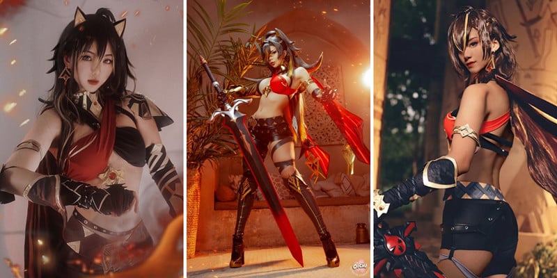 Be amazed by the coolness of the following Dehya Genshin Impact cosplay photos!