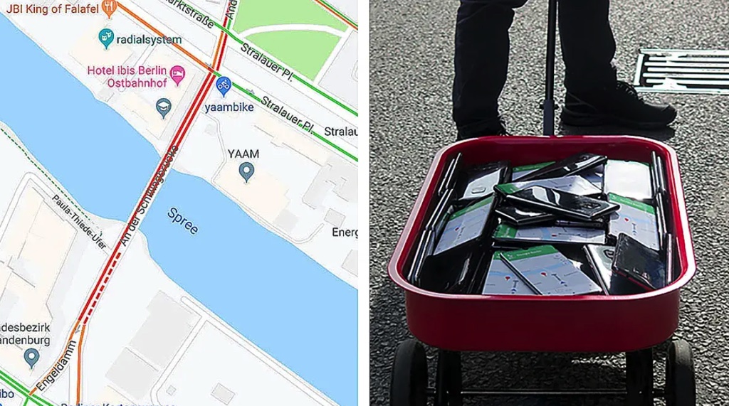 Tạo kẹt xe ảo trên Google Map bằng 99 điện thoại di động 