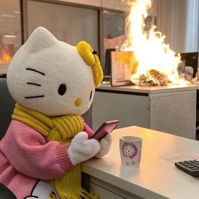 Meme "Hello Kitty Nổi Loạn" Gây Bão: Dân Văn Phòng Cười Ra Nước Mắt Dịp Cuối Năm