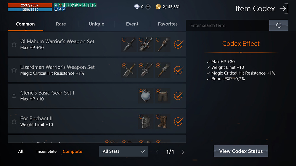 Khám phá chức năng Codex, nguồn tăng lực kỳ lạ trong Lineage2M
