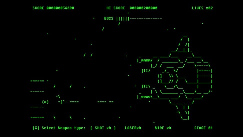 Tựa game bắn súng kinh điển Gradius 40 năm tuổi được làm lại hoàn toàn bằng đồ họa ASCII cho PC