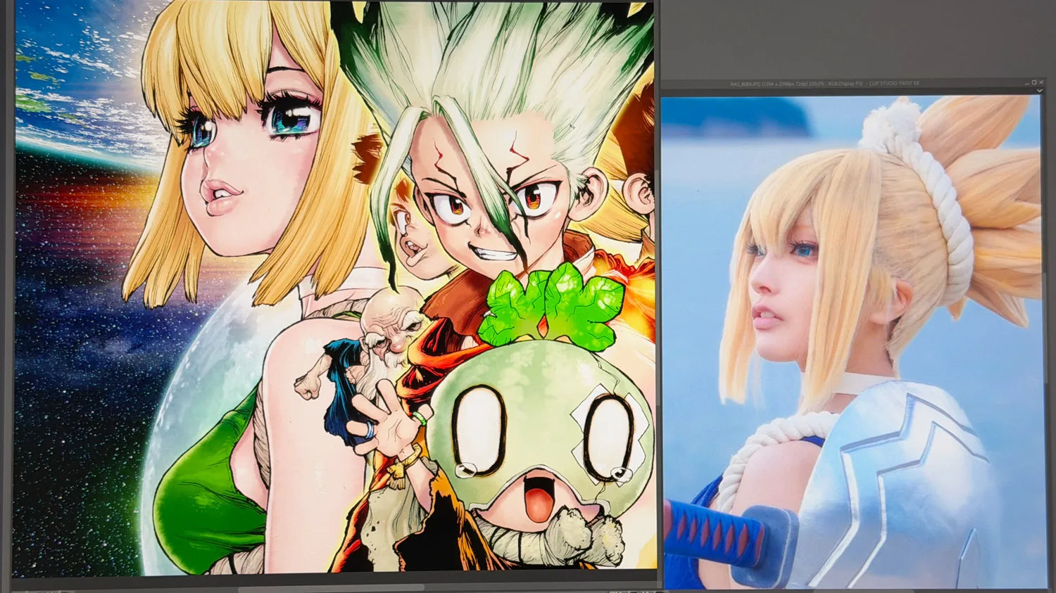 Lời từ biệt đầy xúc động của cha đẻ "Dr. STONE": Tự tay vẽ tặng bức tranh cuối cùng, hé lộ bí mật tạo hình Kohaku từ một Cosplayer