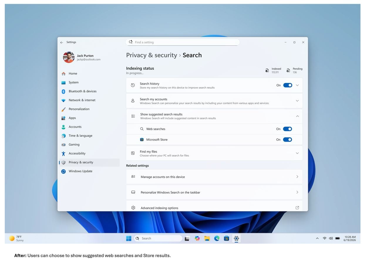 Microsoft nâng cấp Windows Search trên Windows 11, loại bỏ quảng cáo và cải thiện khả năng tìm kiếm