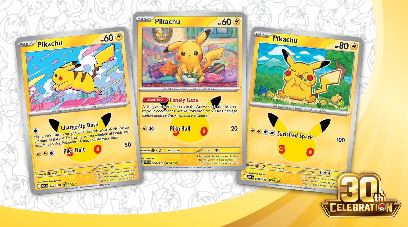 Pack Pokémon Kỷ Niệm 30 Năm hé lộ Pikachu đặc biệt đầu tiên do Ken Sugimori thiết kế