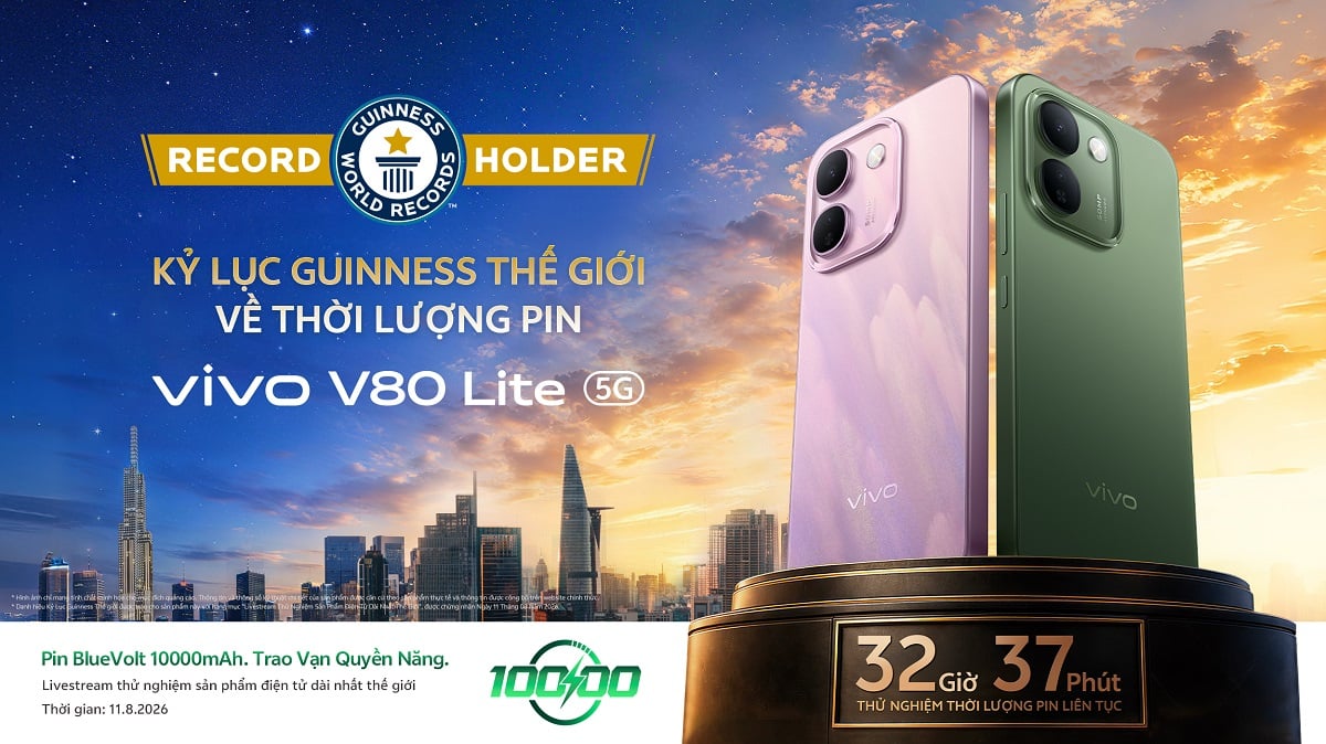 vivo V80 Lite 5G Thiết Lập Kỷ Lục Guiness Thế Giới Với 32 Giờ 32 Phút Sử Dụng Liên Tục